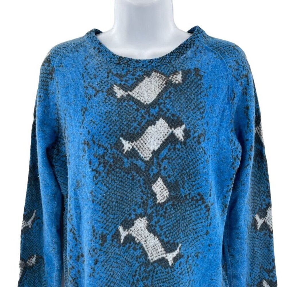 Equipment Sloane Cashmere Sweater Python Snake Print Pattern Blue Medium - Picture 3 of 7